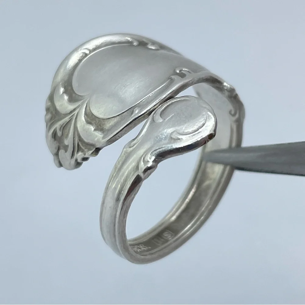 Vintage Spoon Stainless Steel Floral Scroll Wrap Ring Boho Modern Handmade Sz 7